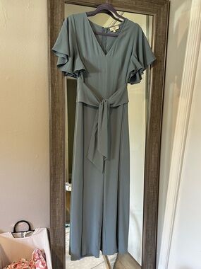 entro Dusty Blue Jumpsuit with Flutter Sleeves and Tie Waist